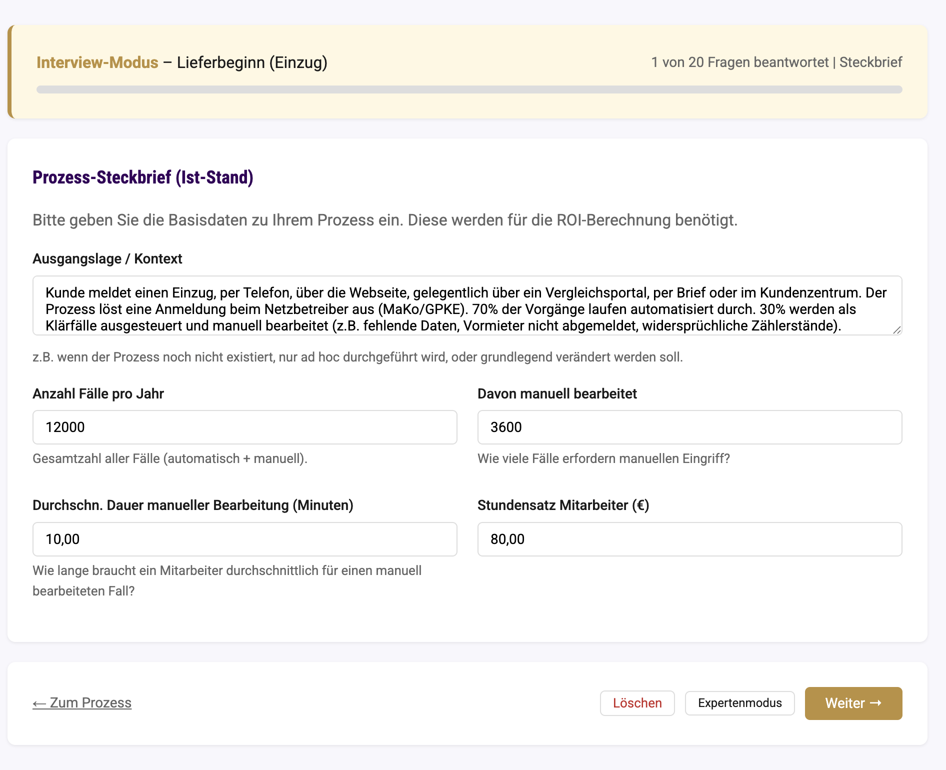 Guided interview mode with industry examples